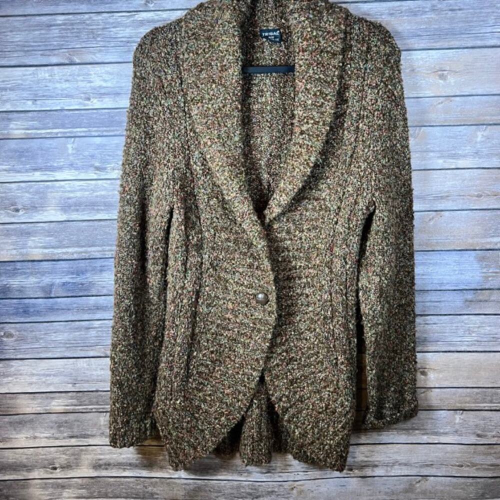 Tribal Soft Fuzzy Brown Open Long Cardigan Sweater Size Medium
